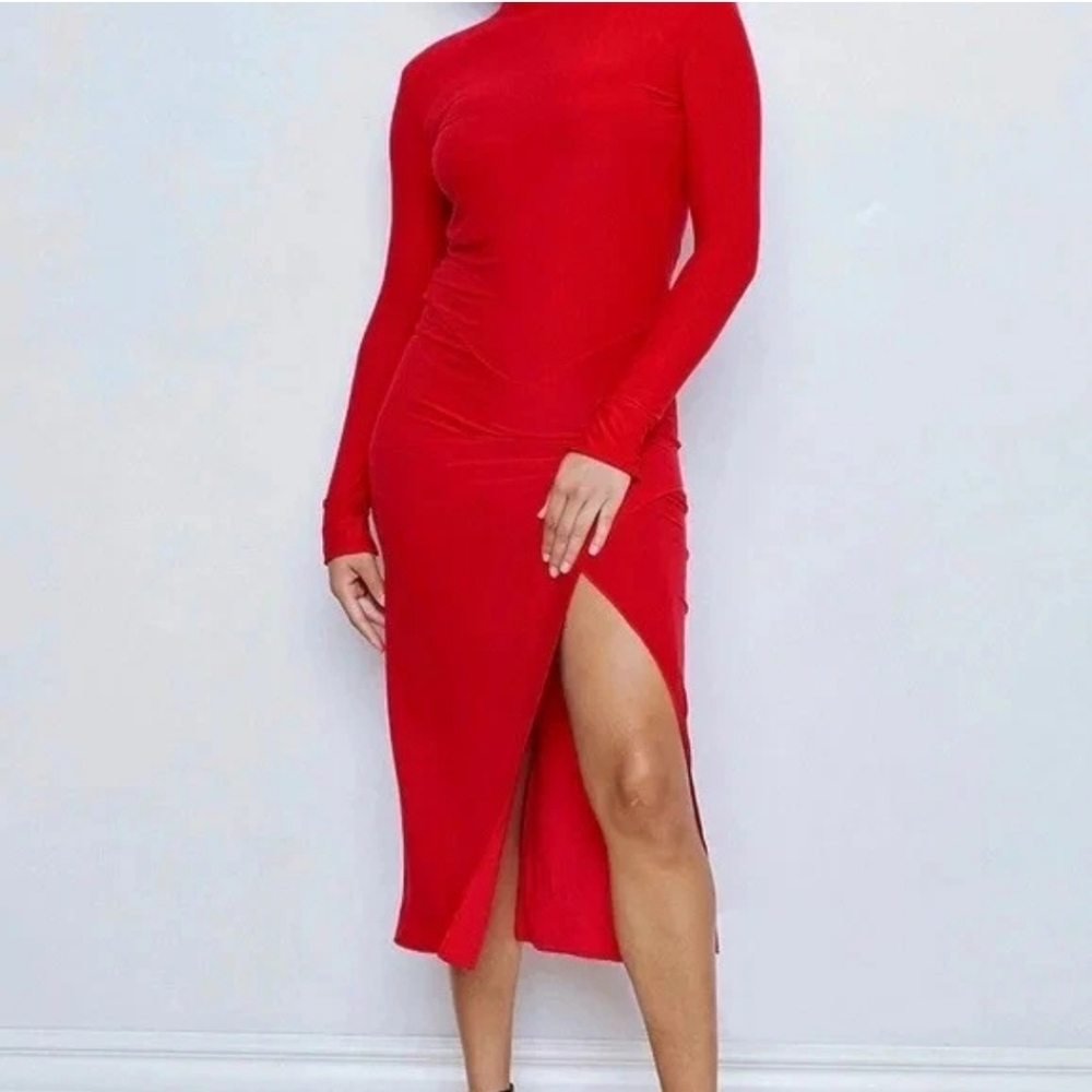 We Are HAH Southern Lady Red Long Sleeve Open Back Midi Dress NWT Size Large
